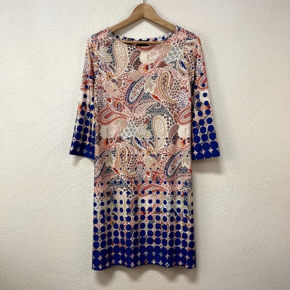 Isle by Melis Koran Blue & Orange Paisley Summer Dress sz Small - Picture 1 of 5